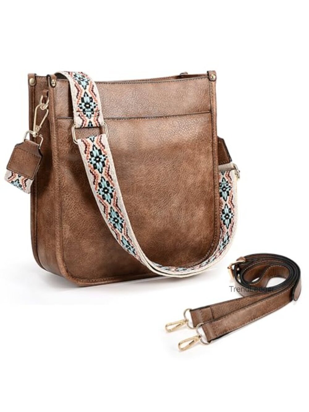 UTO Women's Faux Leather Crossbody Bag with Strap Zipped Pockets Bucket Handbag